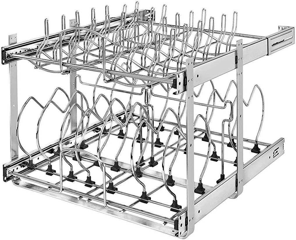12-Inch 2-Tier Wire Pull Out Kitchen Cabinet Organizer, Chrome D118128