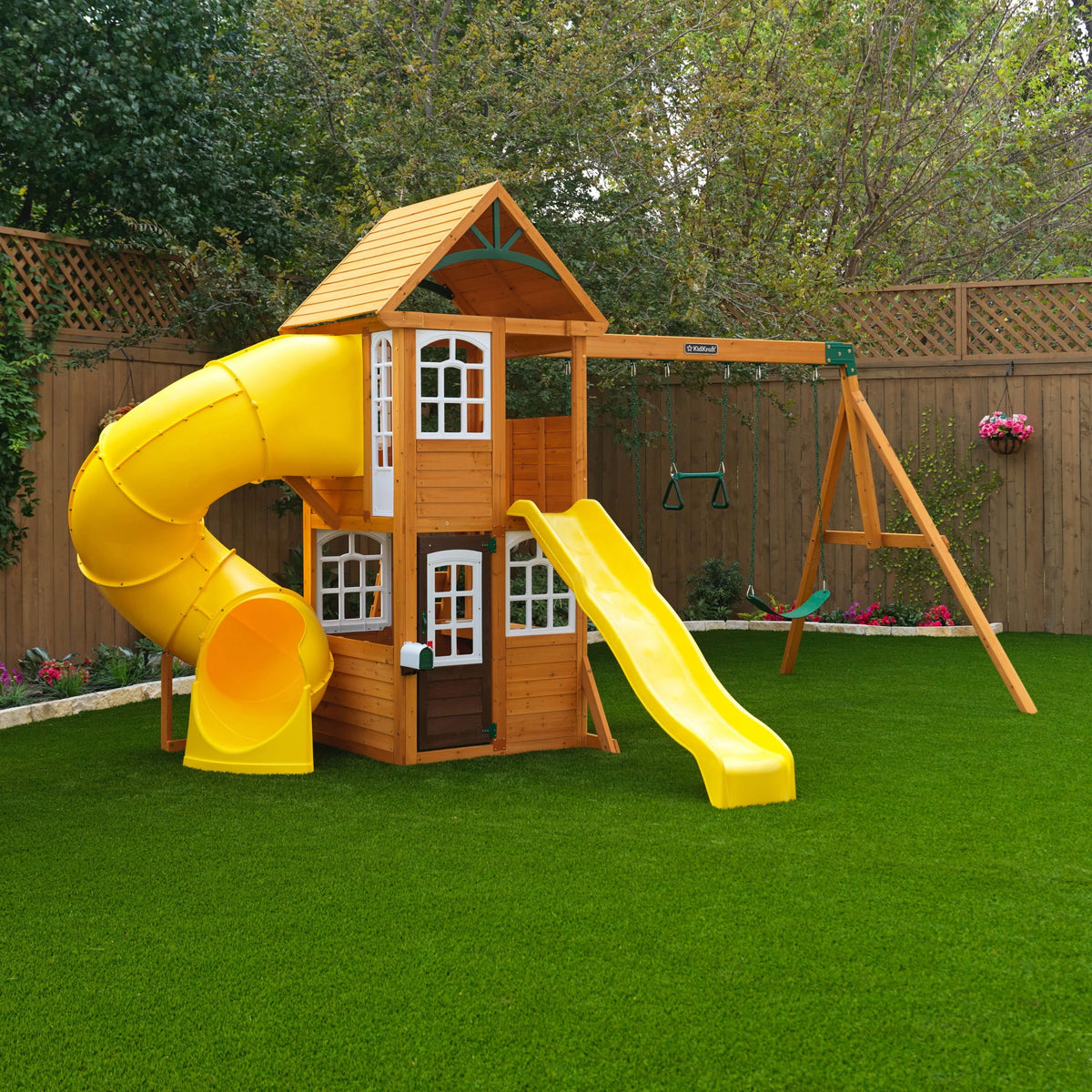 Wooden Swing Set with Slide and Play Kitchen R76668