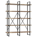 Double Wide 5-Tier Open Bookcase Wood and Metal Shelves K2378