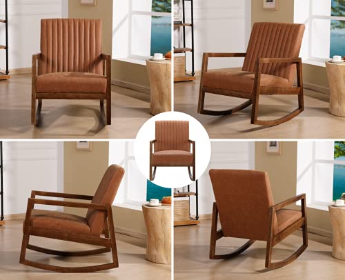 Leather Rocking Chair with Padded Seat Wood Frame Dark Brown PU M686827