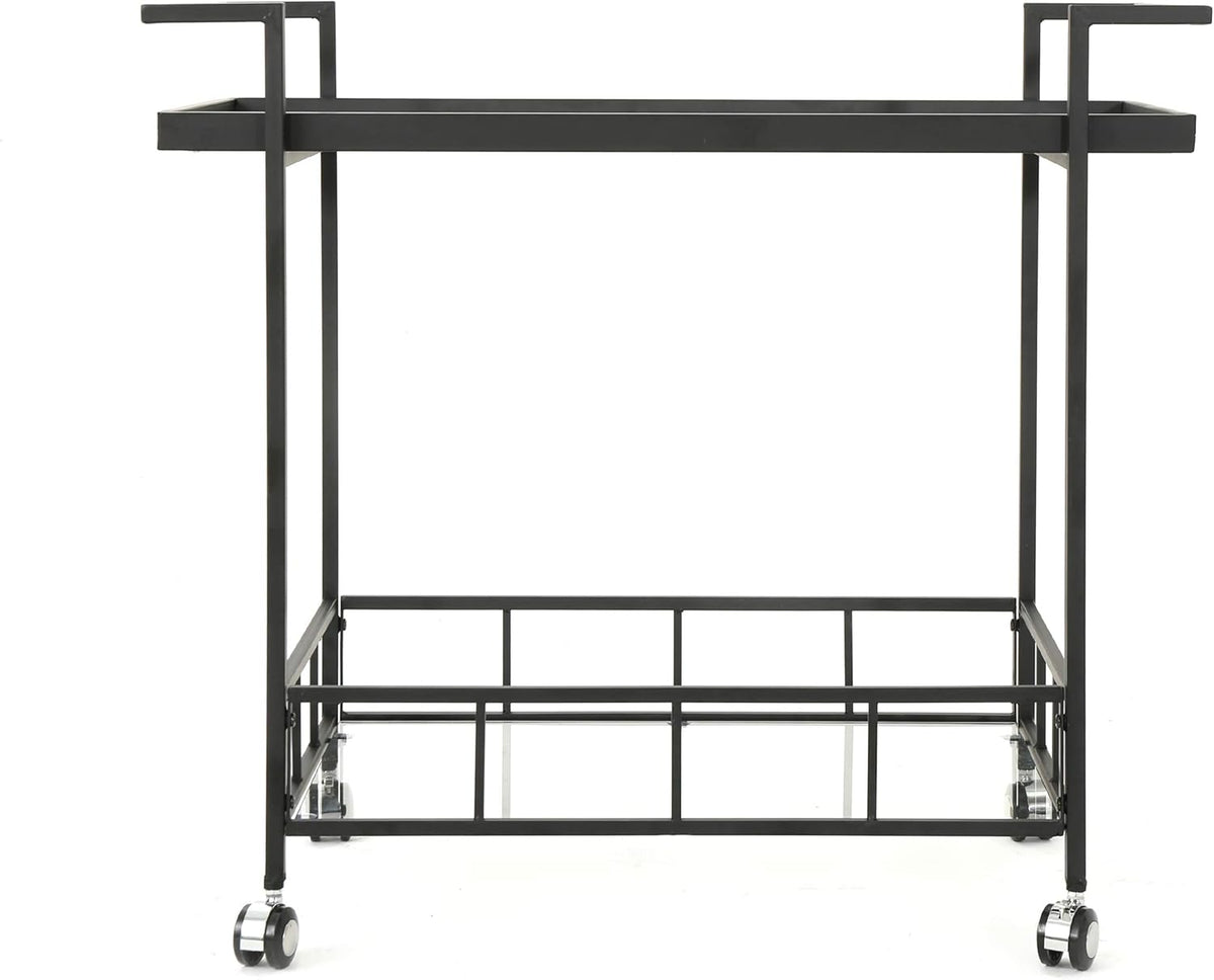 Black Industrial Iron Bar Cart with Tempered Glass Shelves W75057