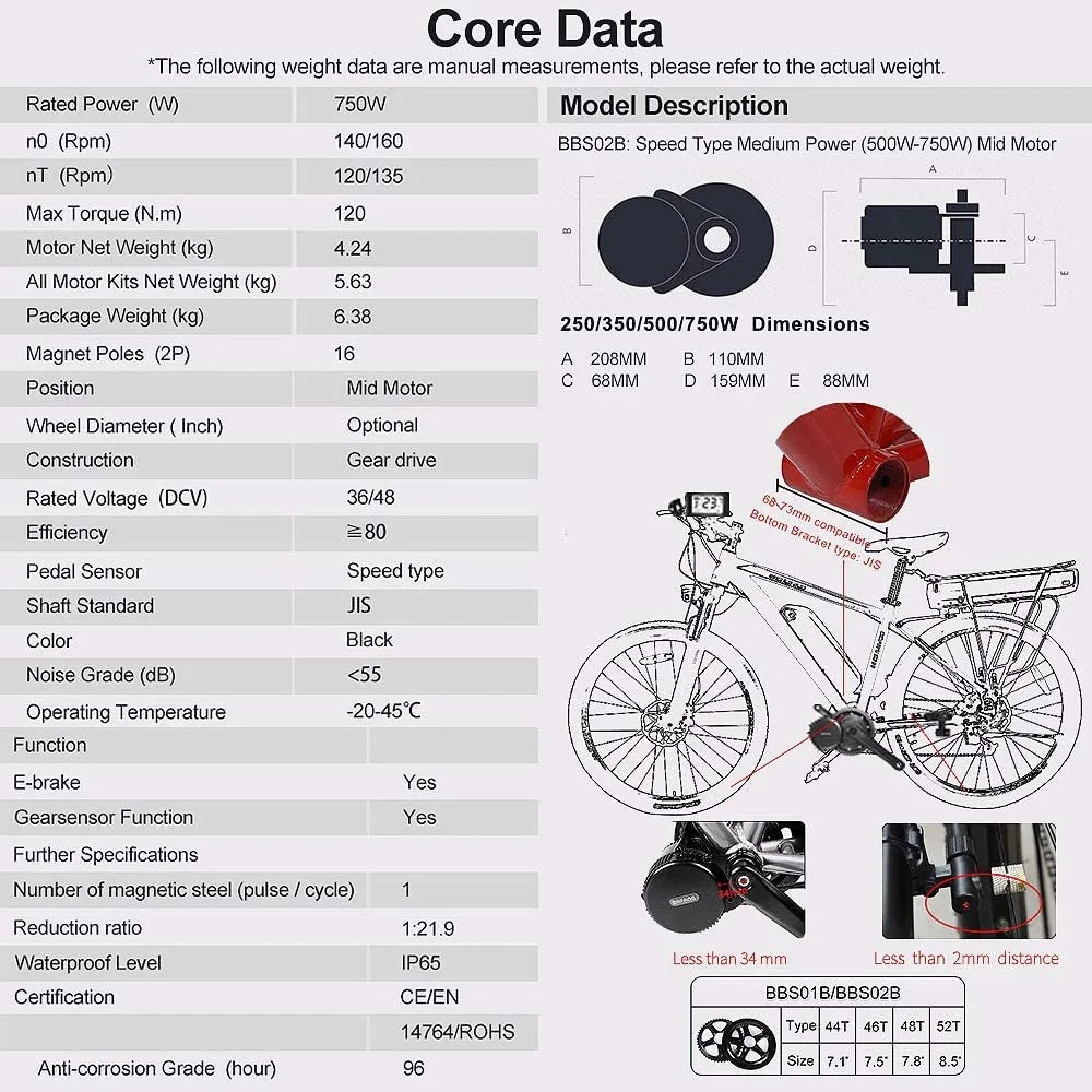 48V 750W Mid Drive Electric Bike Motor Conversion Kit with Optional Battery Y742