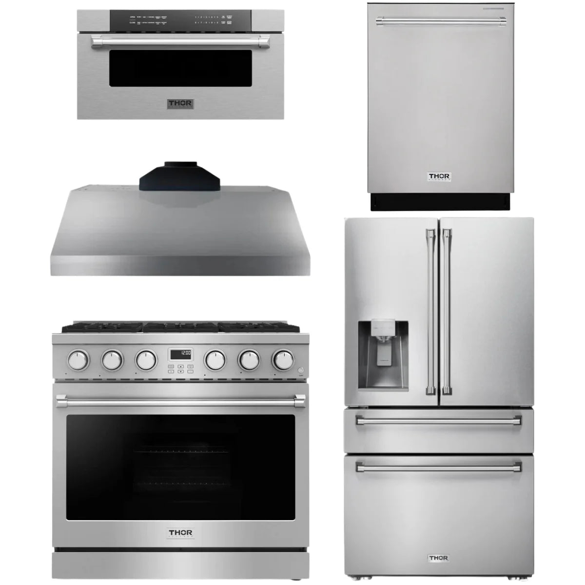 36 Gas Range, Range Hood, Refrigerator, Dishwasher and Microwave F105363