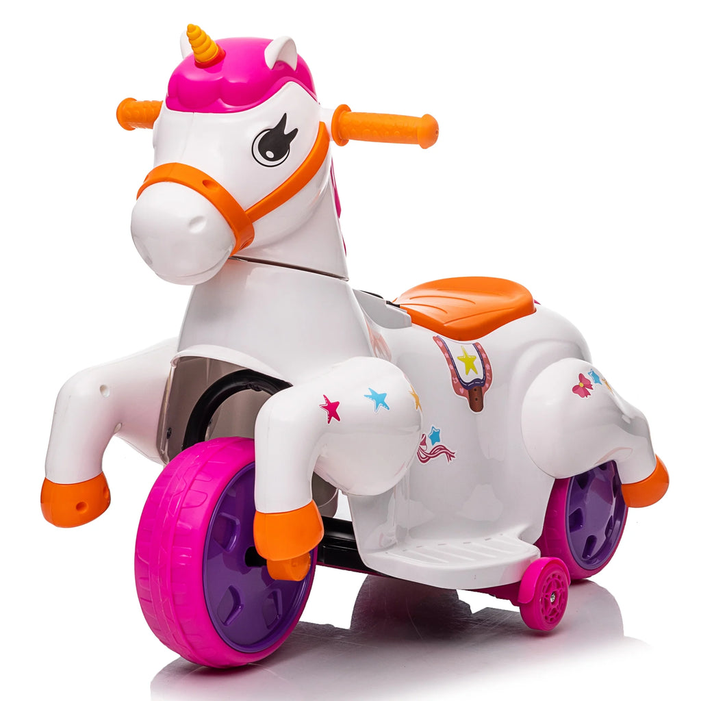 6V Unicorn Rocking Horse Toy Car with Music, Training Wheels J9265