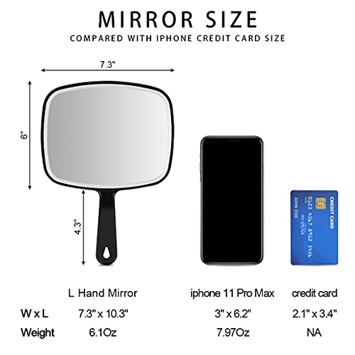 Large Wall Mount Hand Mirror with Handle Square Black 10.3inx7.3in E3232