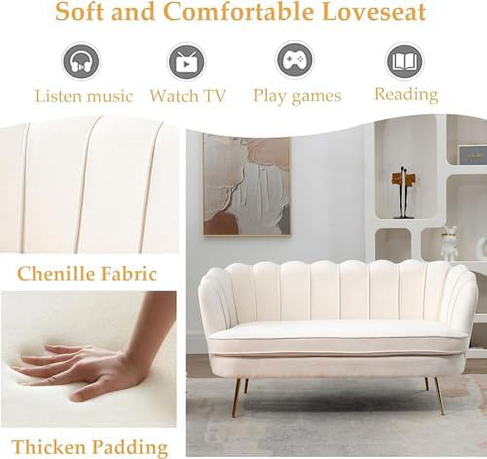 Ivory Boucle 2-Seater Loveseat Sofa with Gold Metal Legs Q15089