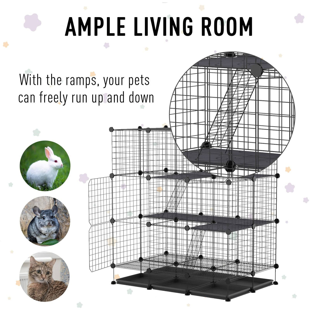 Black Steel Pet Playpen with Trays T22862
