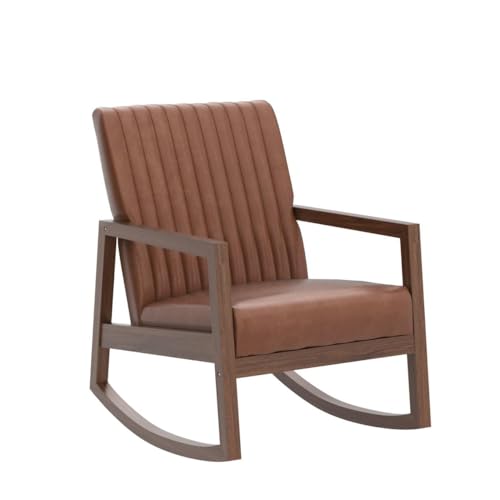 Leather Rocking Chair with Padded Seat Wood Frame Dark Brown PU M686827