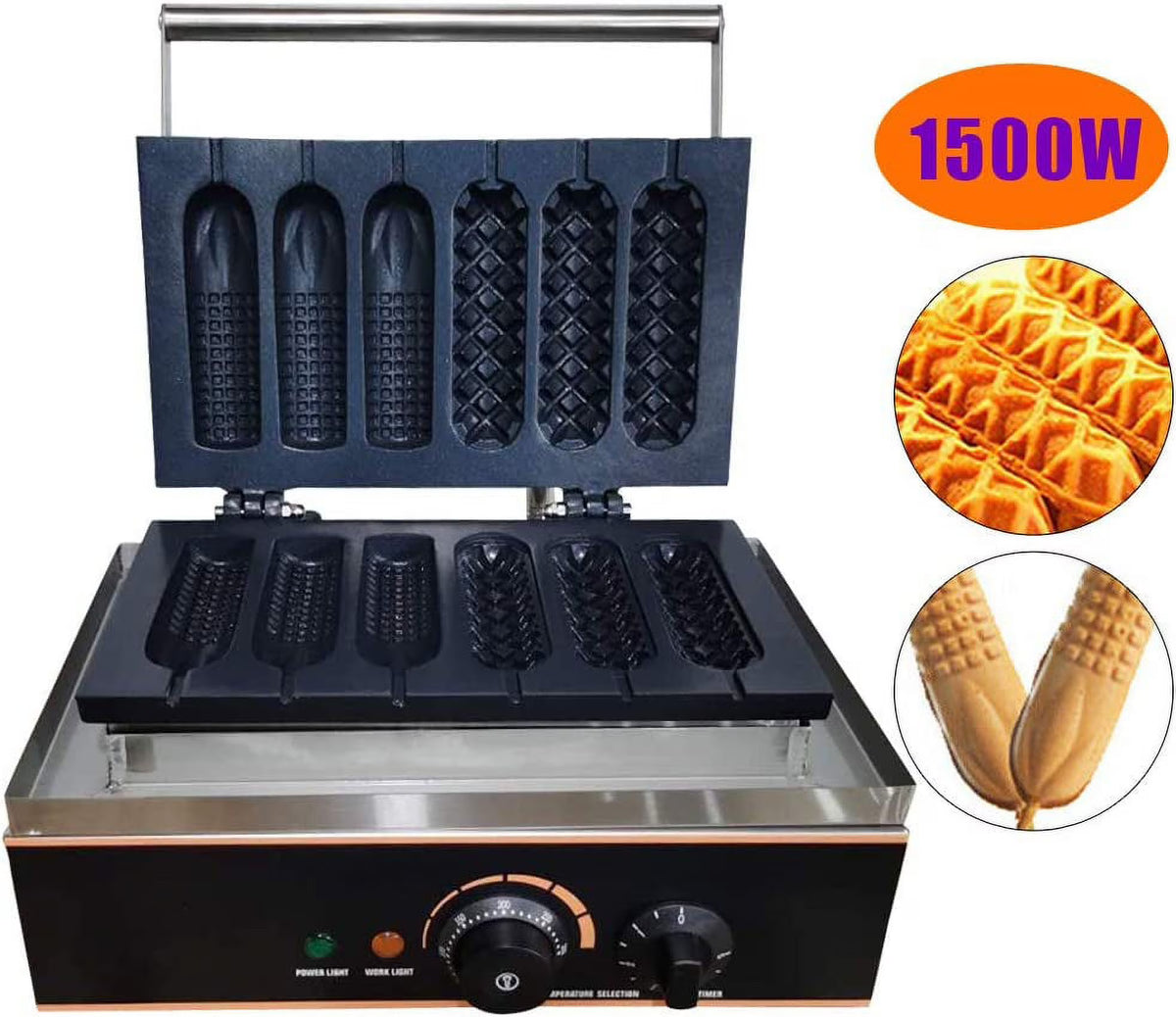 6 PCS Non Stick Stainless Steel Electric Waffle Maker 1500W V730