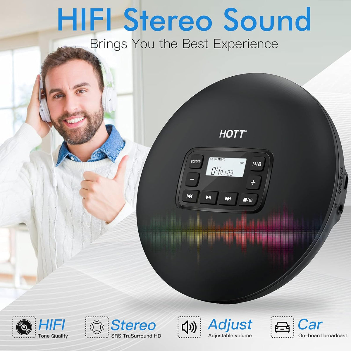 Portable CD Player with Headphones, Anti-Skip, LCD Display, Black A4989