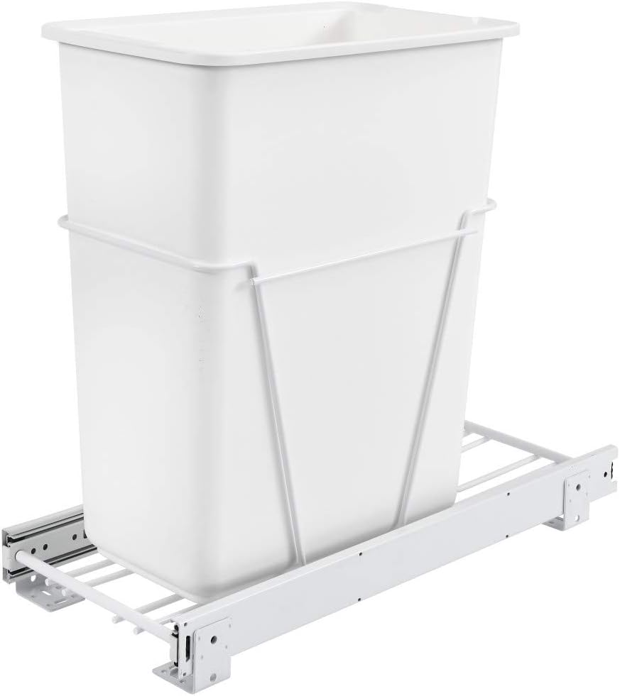 White 30-Quart Wire Bottom Mount Pullout Trash Can W1302