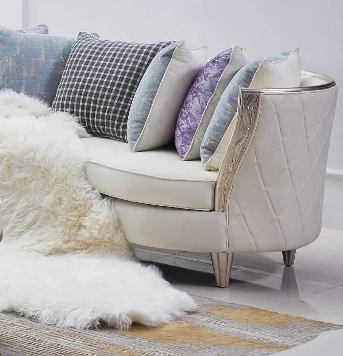 Linen Blend Sofa Solid Wood Hand Carved Frame E6822