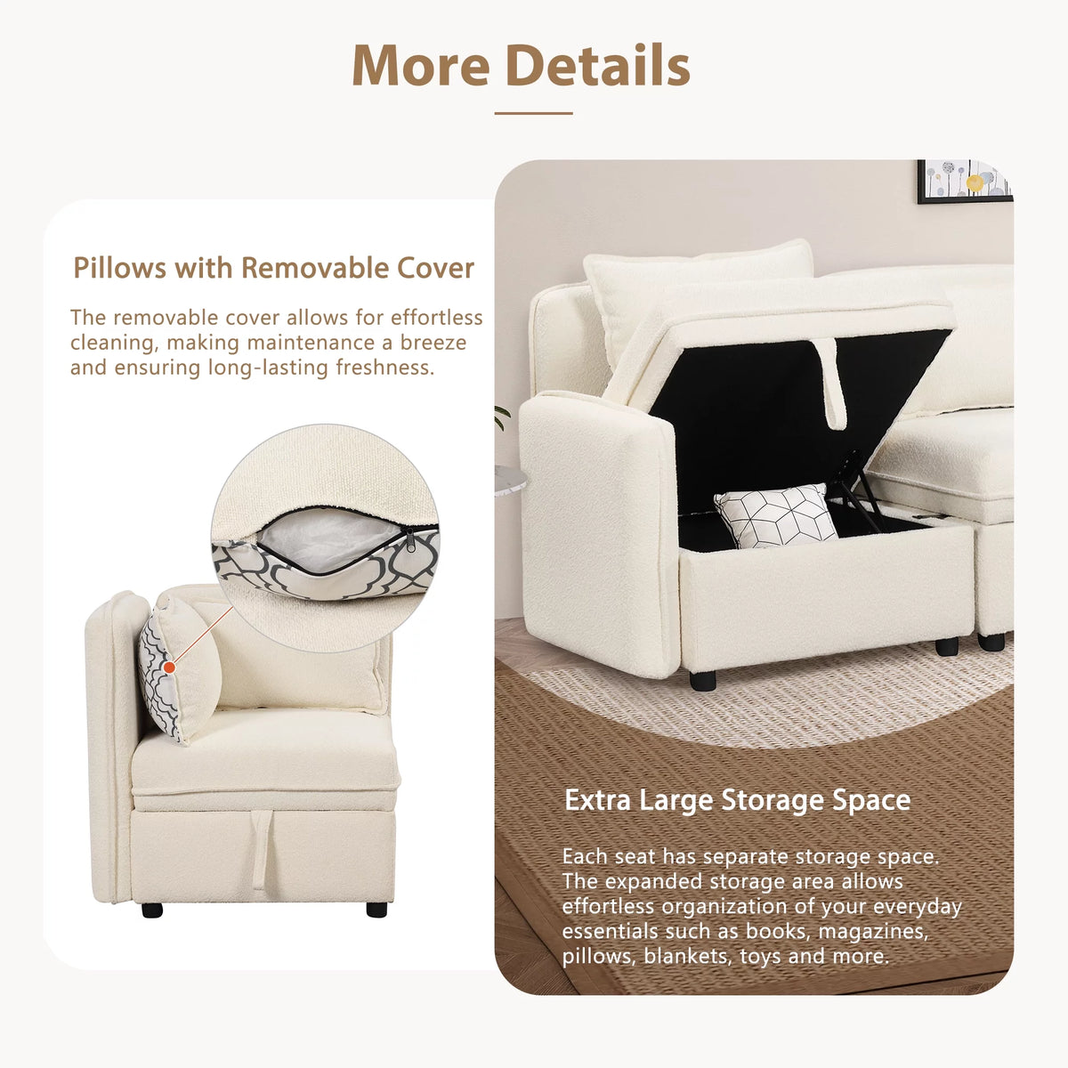 Oversized Chenille Sectional Sofa with Storage N73754