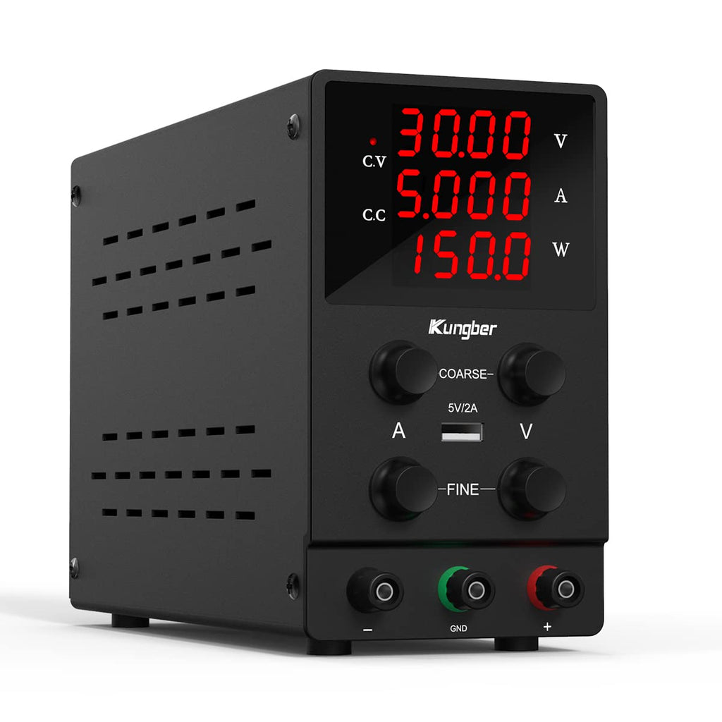 DC Power Supply Variable, 30V 10A Adjustable Switching Regulated Bench Power Supply with 4-Digits LED Display, USB Output, Alligator Leads Pack of 2 N53239