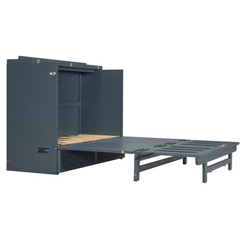 Gray Full Size Murphy Bed with Storage Drawer Y429909