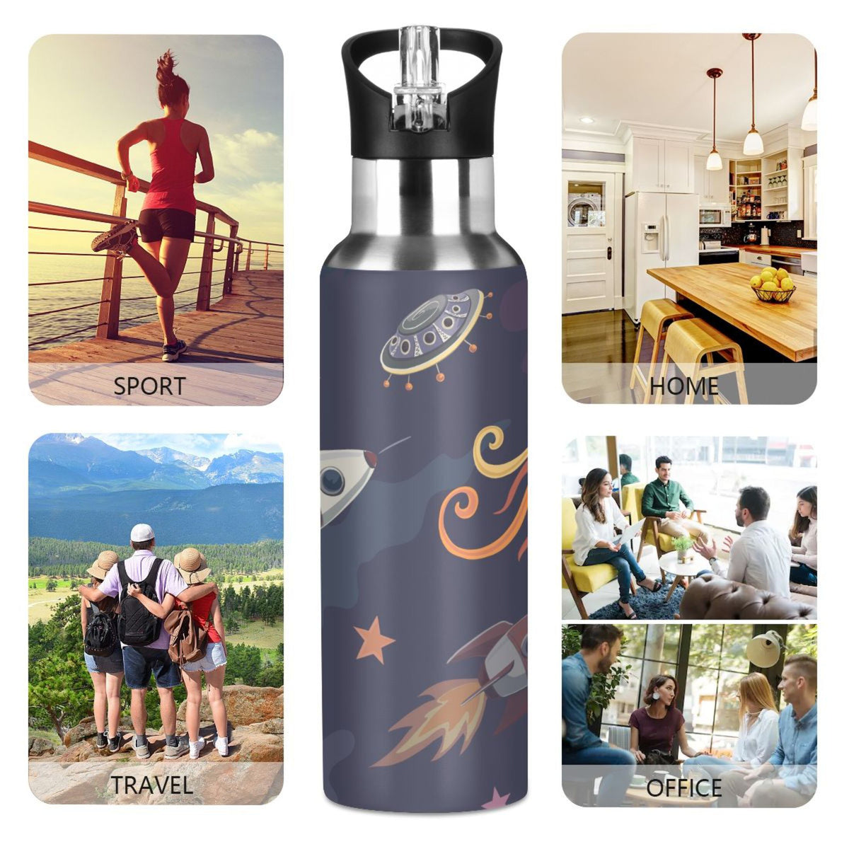 Stainless Steel Insulated Thermos Vacuum Flask Water Bottle with Straw Lid W9177