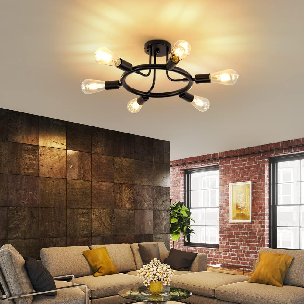 Black 6 Lights LED Semi Flush Mount Ceiling Light L6092