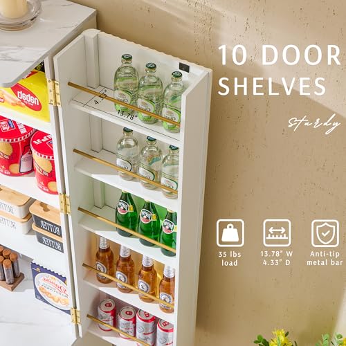 72" Dark Grey Wood Pantry Cabinet with 10 Door Shelves & 2 Drawers T9218