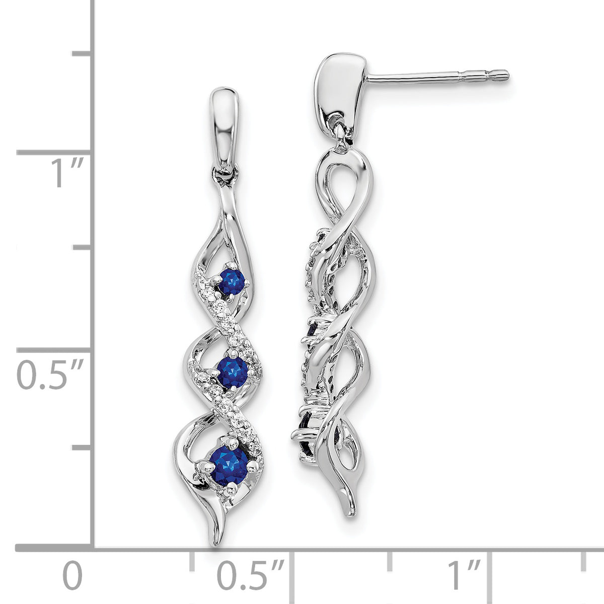 10K White Gold Diamond and Blue Sapphire Post Dangle Earrings T3359
