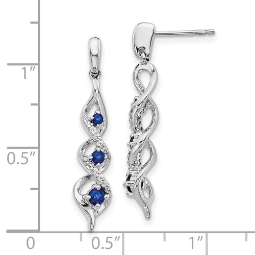 10K White Gold Diamond and Blue Sapphire Post Dangle Earrings T3359