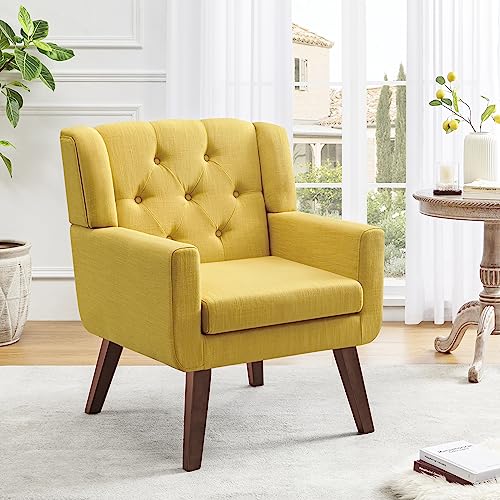 Beige Set of 2 Linen Fabric Button-Tufted Accent Chair G409777