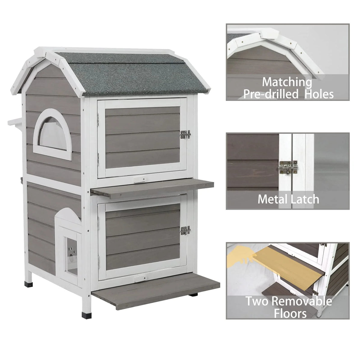 Weatherproof Two Story Wooden Outdoor Cat House R429