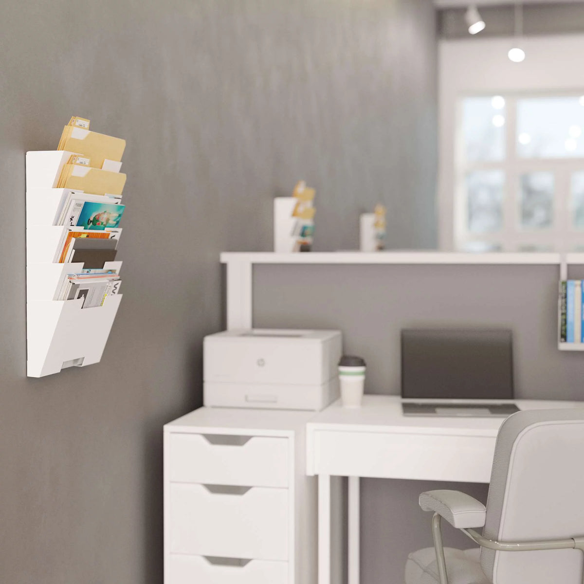 5-Tier White Metal Wall File Holder Organizer T2041