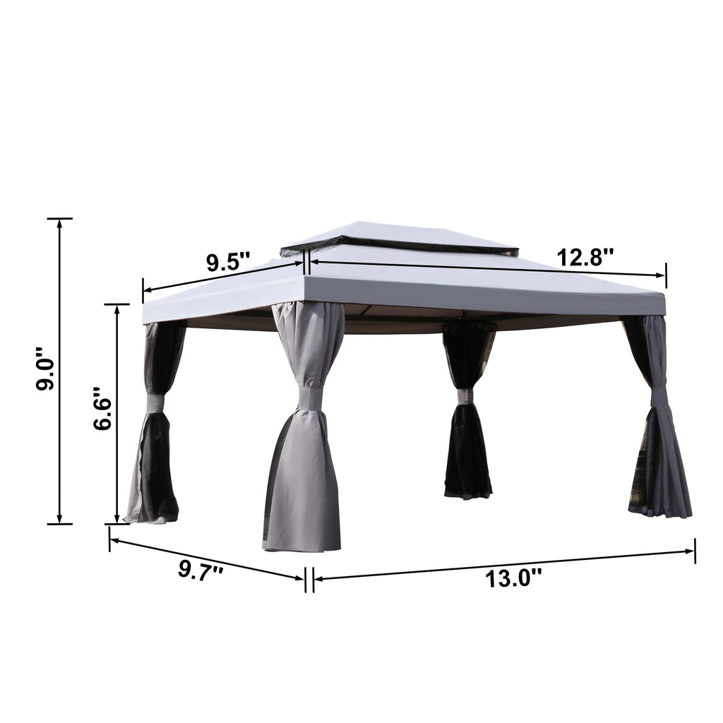 10'x13' Outdoor Double Vent Canopy Gazebo with Nettings and Curtains W844