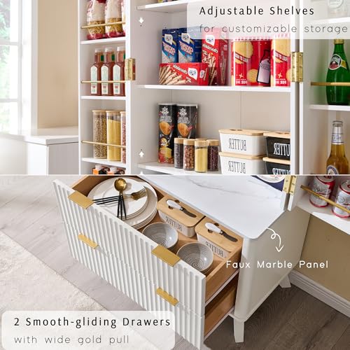 72" Dark Grey Wood Pantry Cabinet with 10 Door Shelves & 2 Drawers T9218