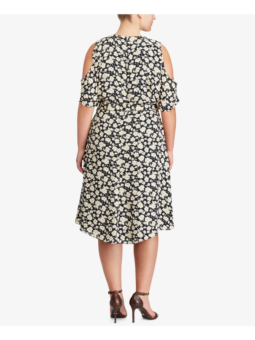 Navy Floral Short Sleeve A-Line Dress Plus 16W S11551