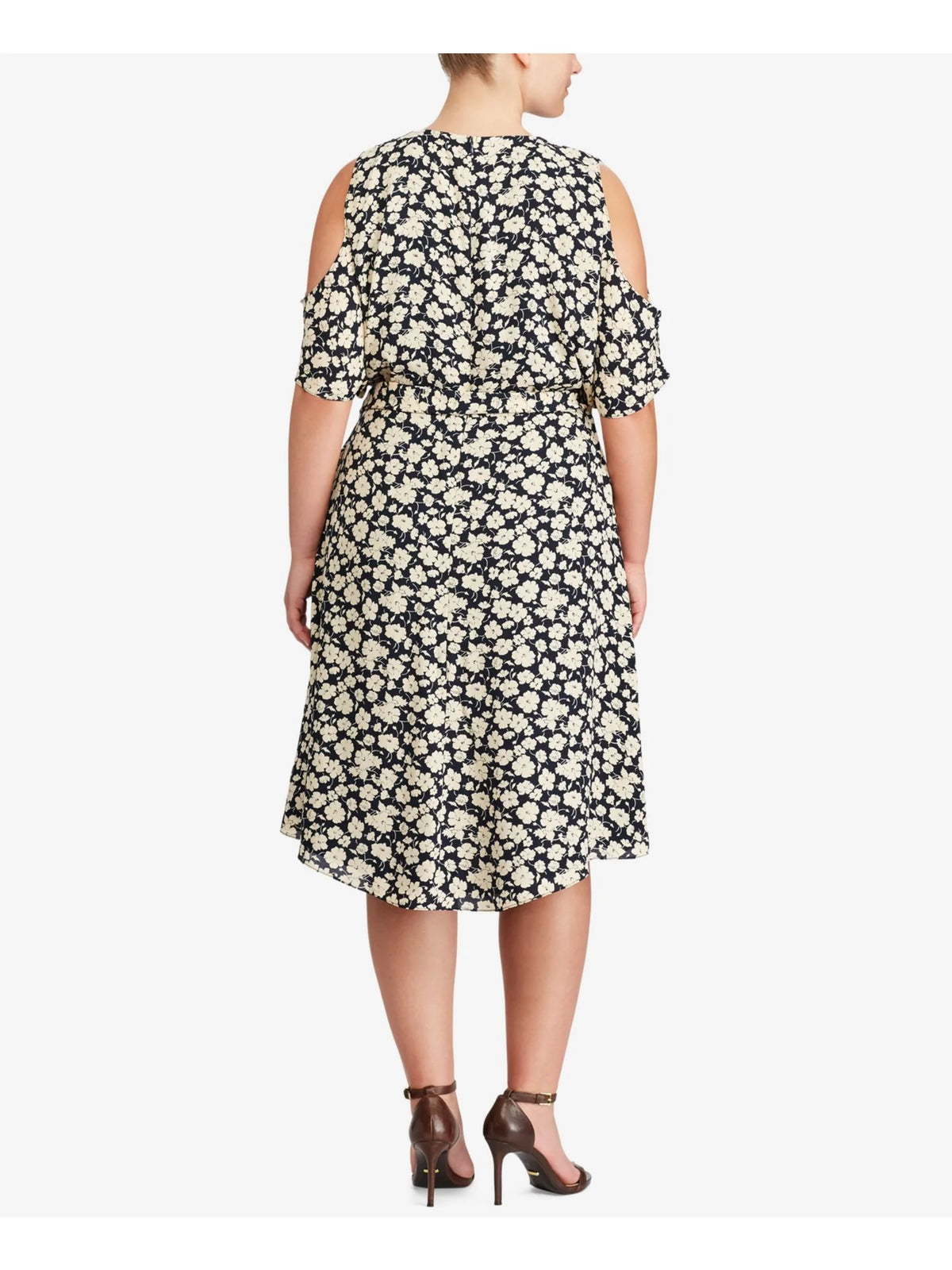 Navy Floral Short Sleeve A-Line Dress Plus 16W S11551
