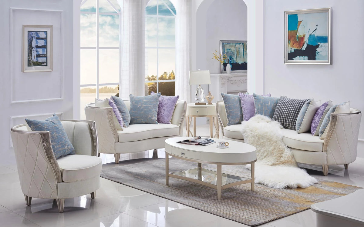 Linen Blend Sofa Solid Wood Hand Carved Frame E6822