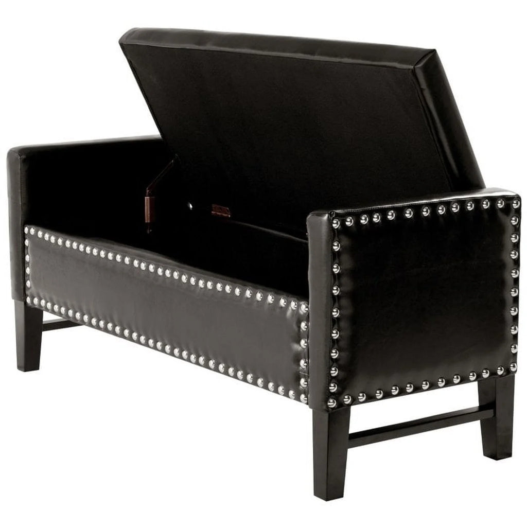 Espresso Faux Leather Storage Bench with Nailhead Trim Y512