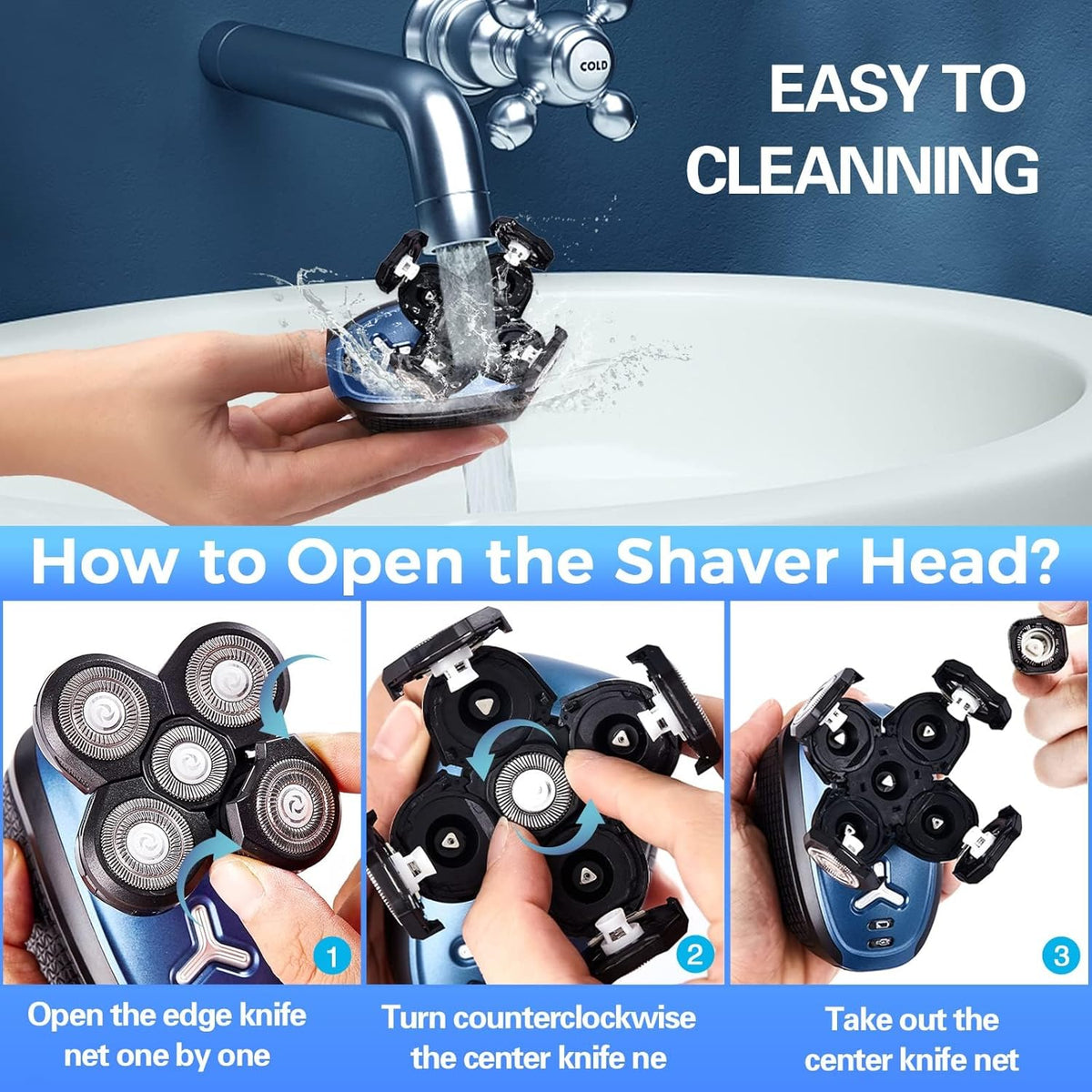 5 in 1 Cordless Waterproof Electric Rotary Head Shaver D766