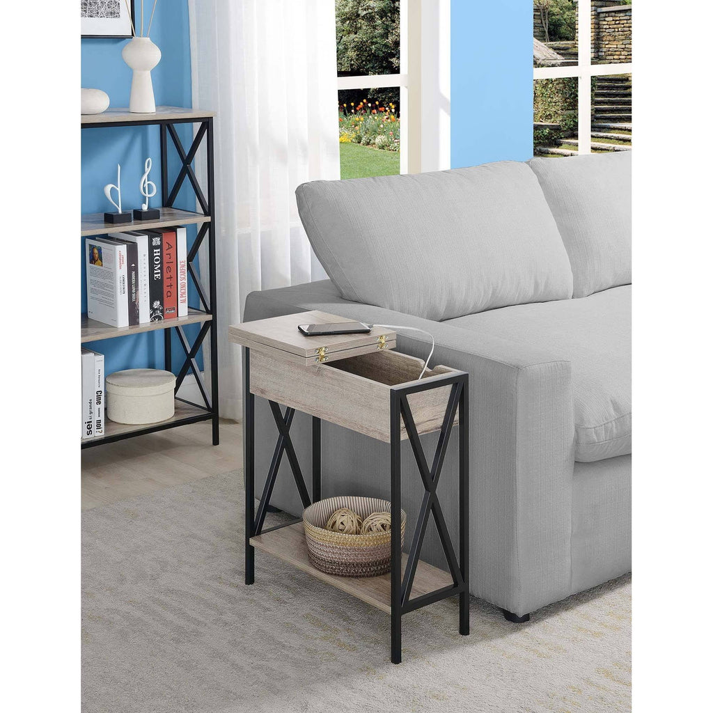 Flip Top End Table with Charging Station Sandstone/Black S552