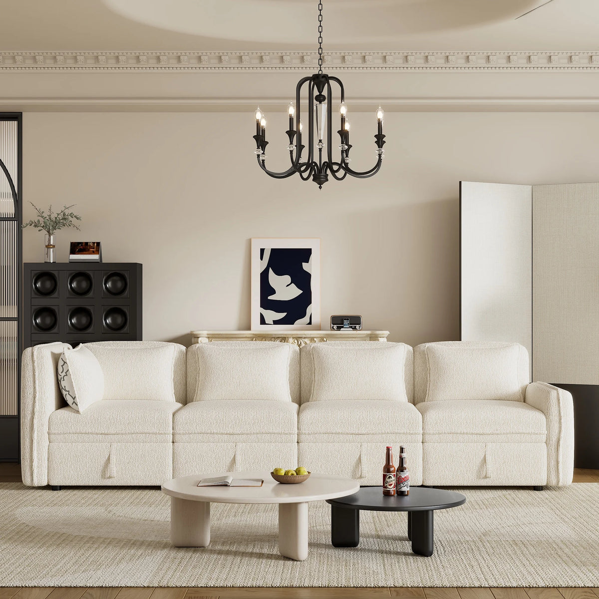 Oversized Chenille Sectional Sofa with Storage N73754