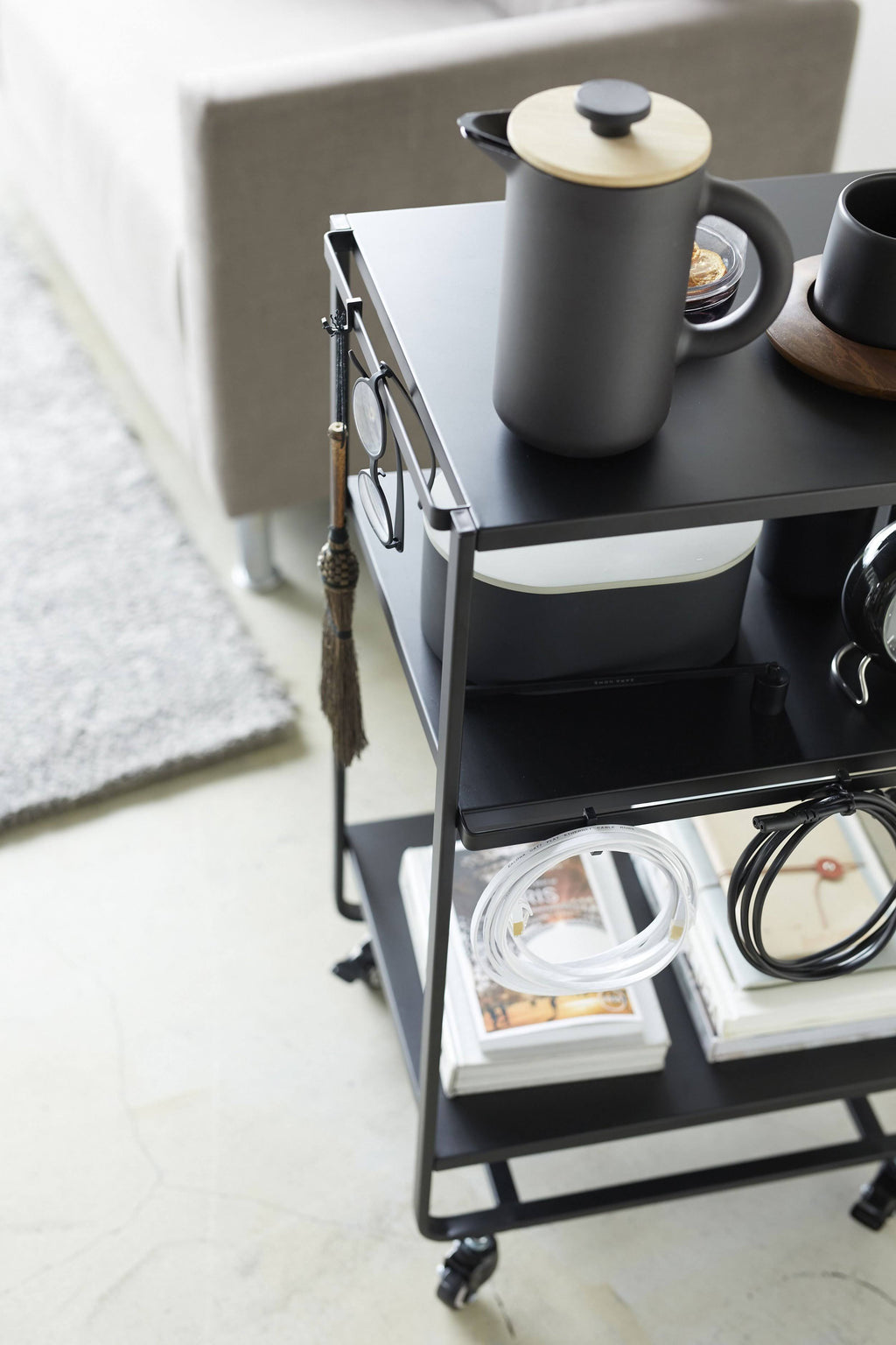 Black Steel Three-Tier Rolling Server Cart Q7766