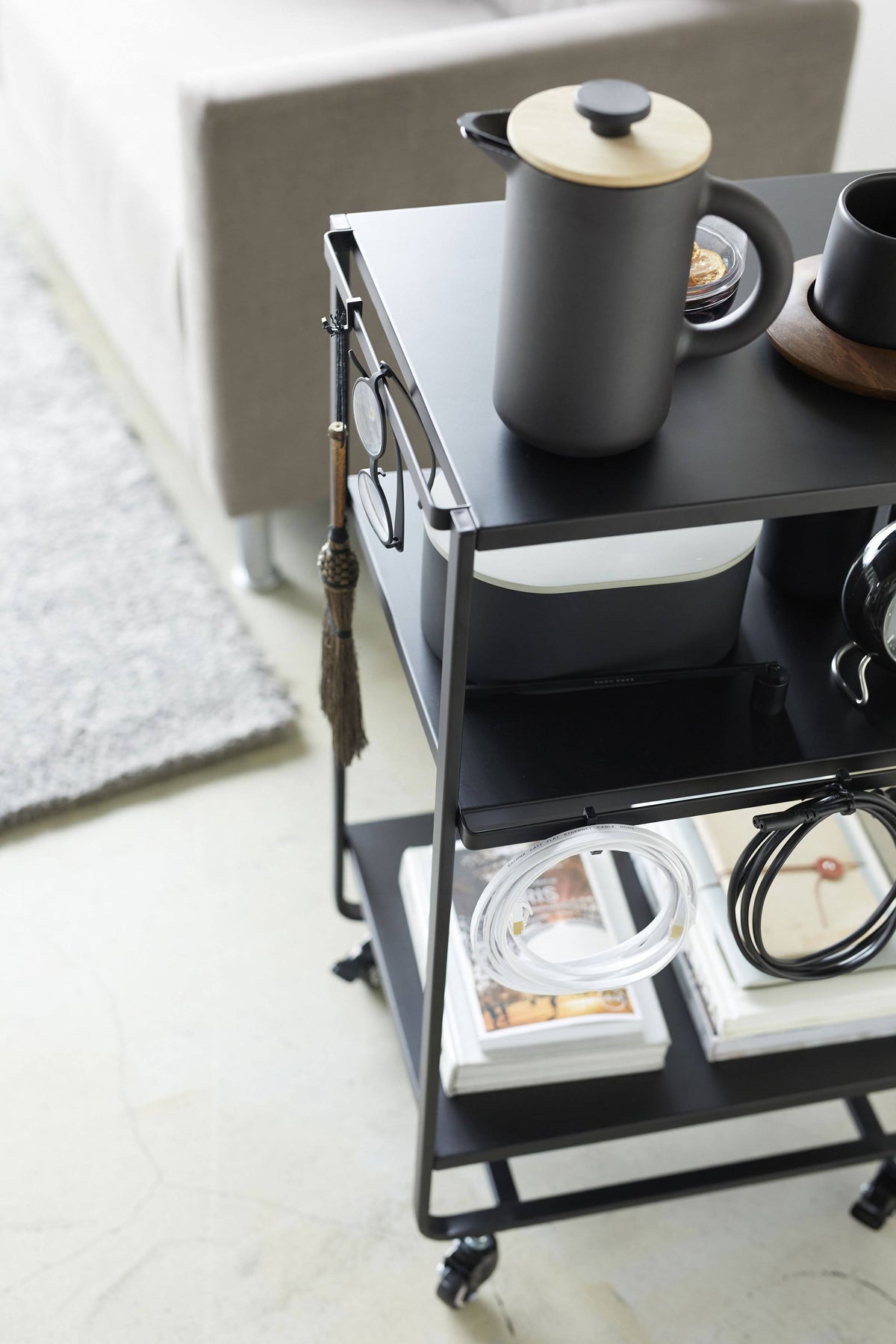 Black Steel Three-Tier Rolling Server Cart Q7766