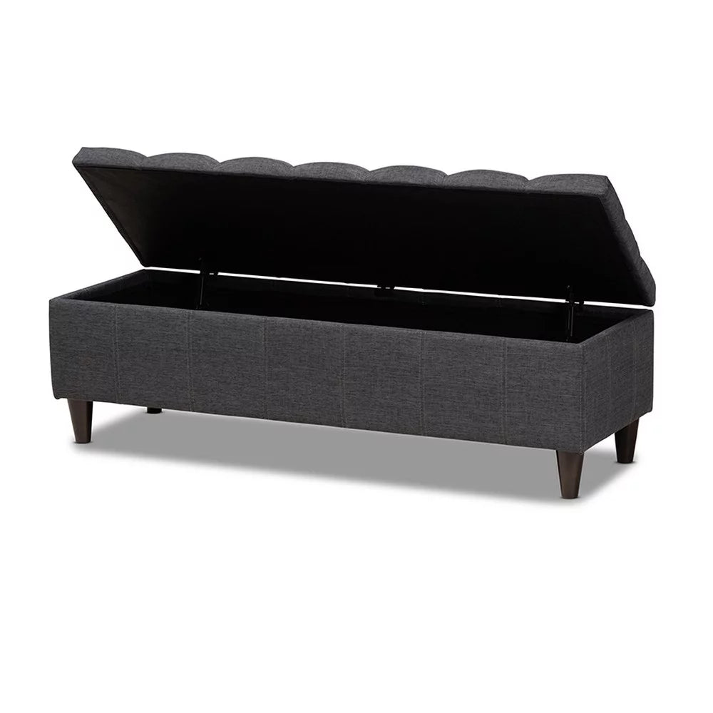 Charcoal Fabric Upholstered Wood Storage Bench Ottoman S17621