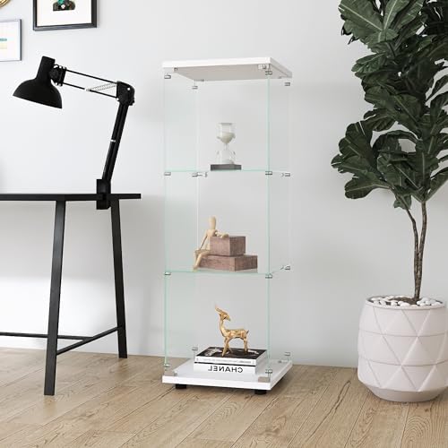 White 3 Shelves Glass Display Cabinet D7644