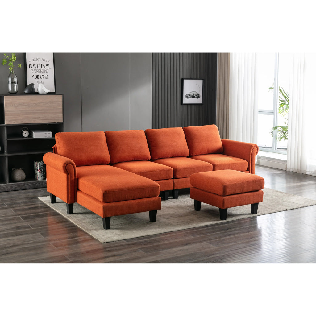 Charcoal Grey Linen U-shape Sofa Set with Reversible Ottomans Z77557