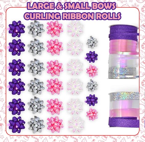 32 Pcs Multi Colored Gift Bows Assortment Set with 8 Curling Ribbon Rolls H78254
