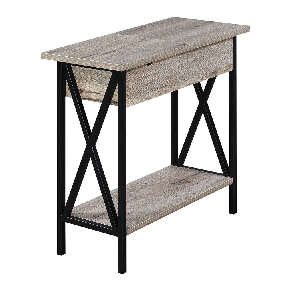 Flip Top End Table with Charging Station Sandstone/Black S552