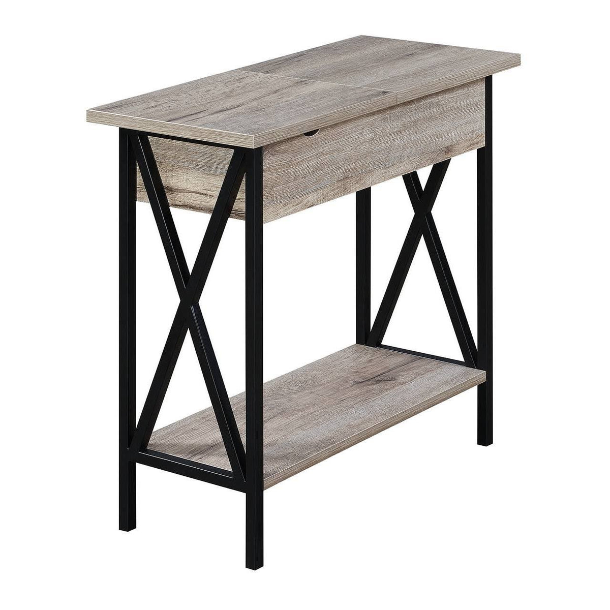 Flip Top End Table with Charging Station Sandstone/Black S552