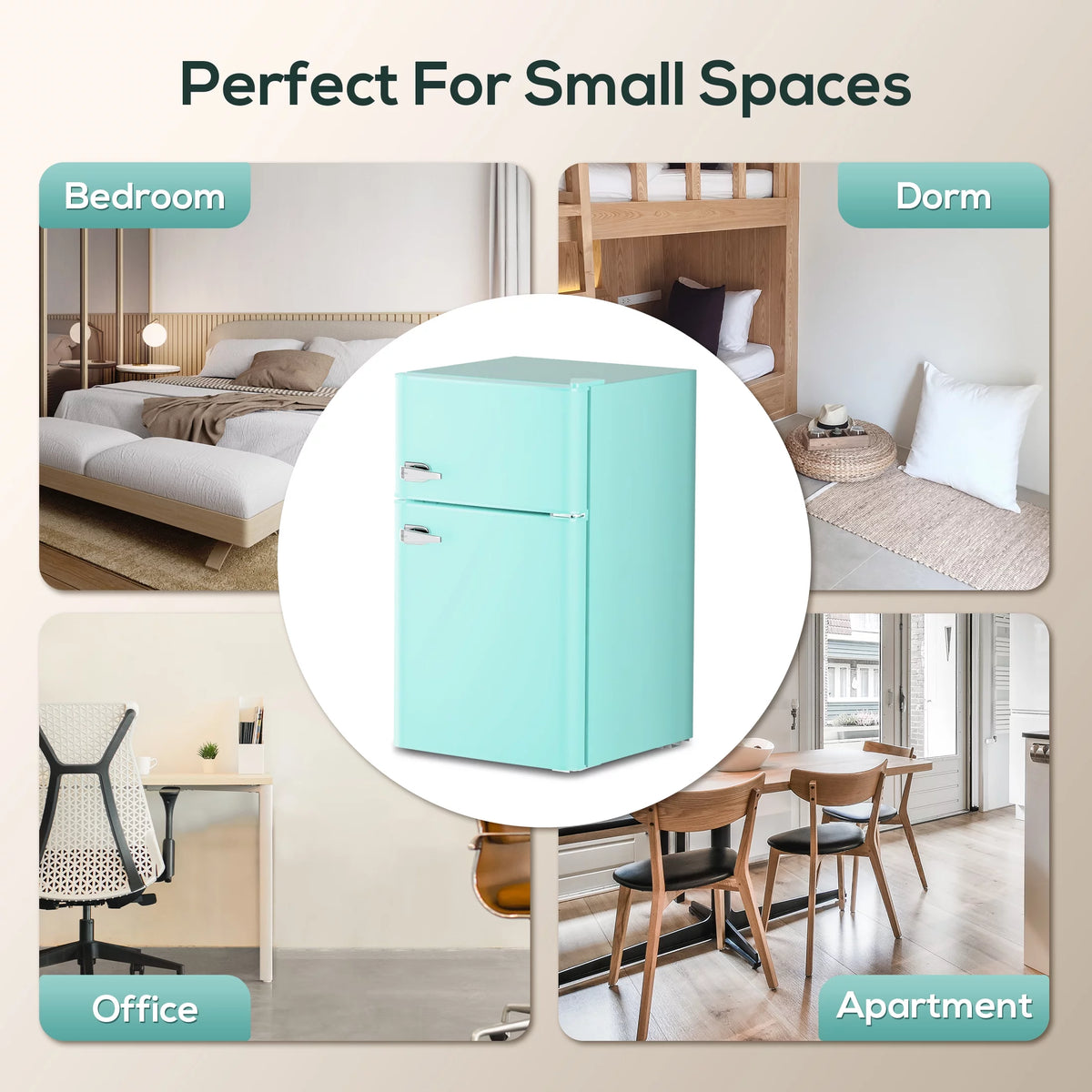 Mini Refrigerator 3.2Cu.Ft Compact Fridge 2-Double Doors with a Freezer K2331