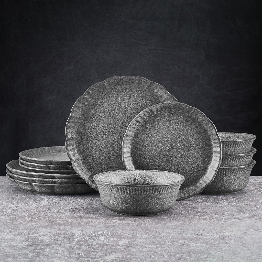 12 Piece Gray Dinnerware Set H3828