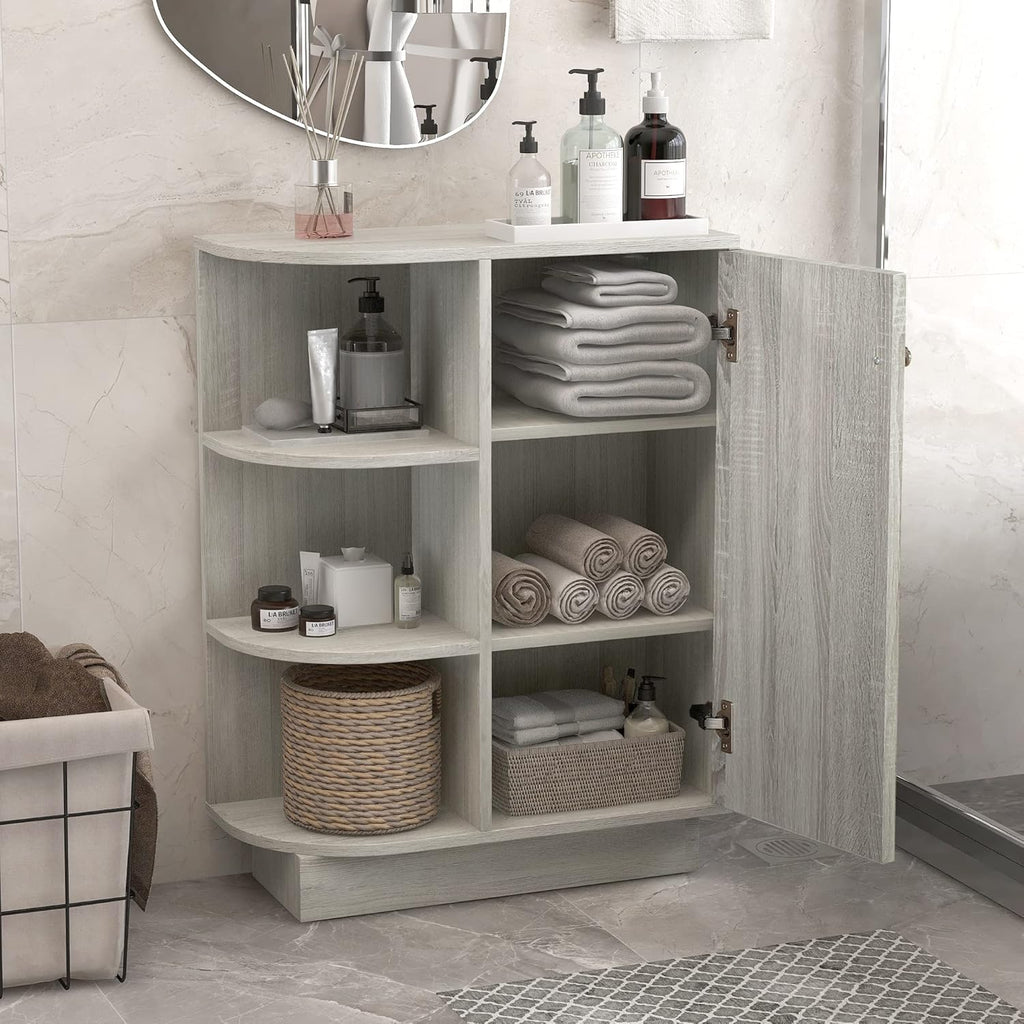 White Freestanding Organizer Cabinet with Adjustable Shelves Z459157