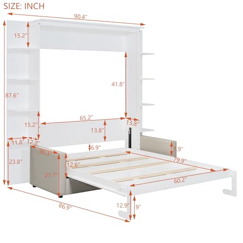 Queen Size Gray Murphy Bed with Sofa Cushion Y857752
