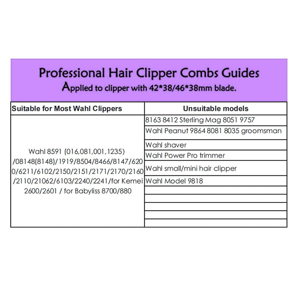 Hair Clipper Guards for Wahl Clippers from 1/8" to 1" U7800