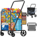 Heavy Duty Folding Shopping Cart with Double Basket, 360° Swivel Wheels, Waterproof Bag S115